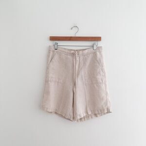 Orvis 100% Linen Pull On Shorts Beige Cream Stripe Utility Relaxed Fit Size S